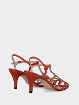 Sandalo rosso mattone in pelle con listini incrociati