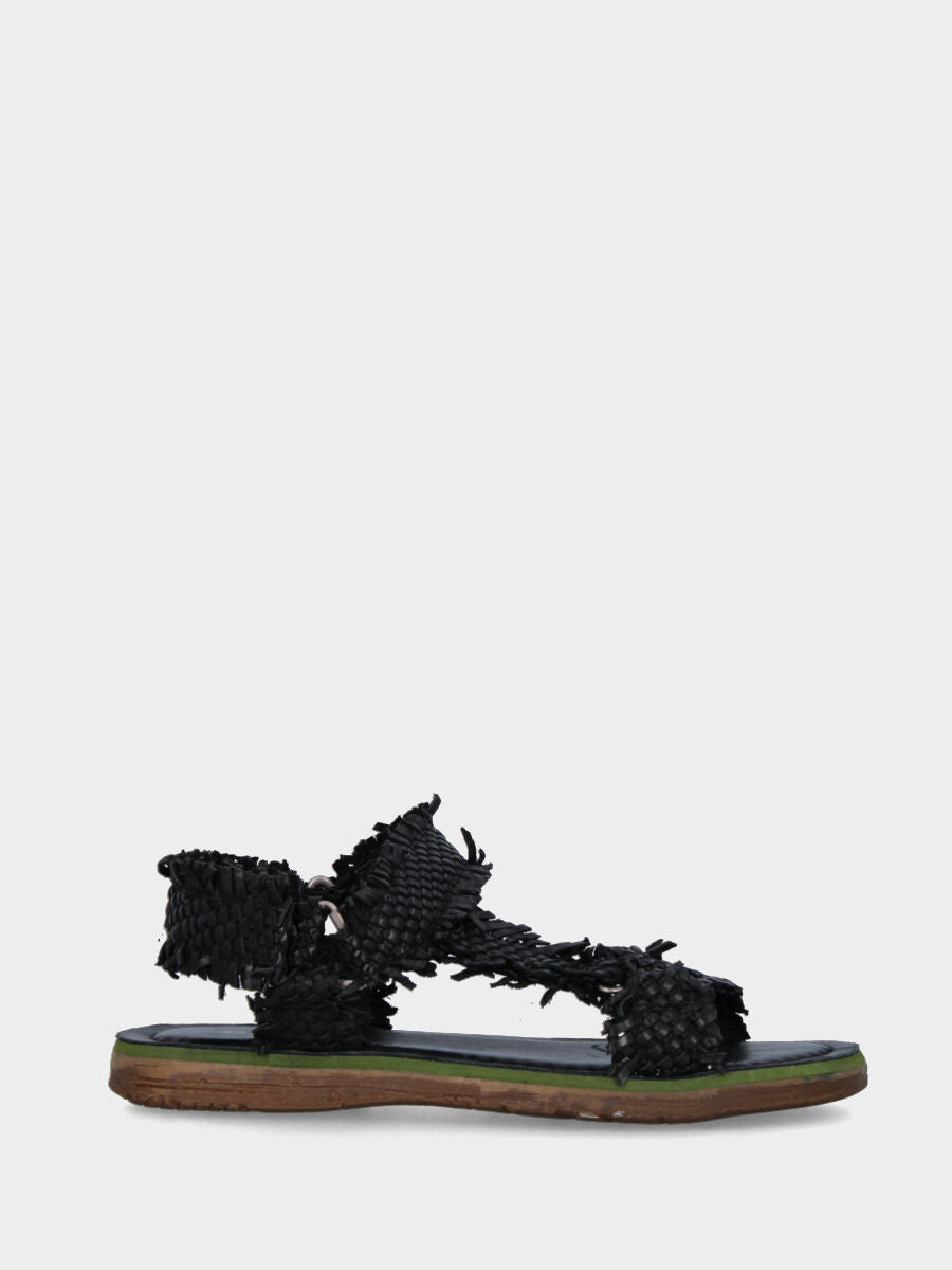 Sandalo nero in pelle intrecciata non profilata