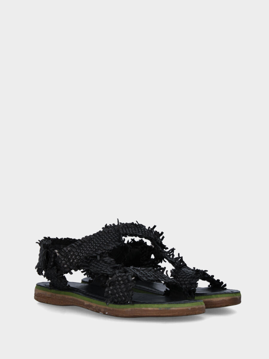 Sandalo nero in pelle intrecciata non profilata