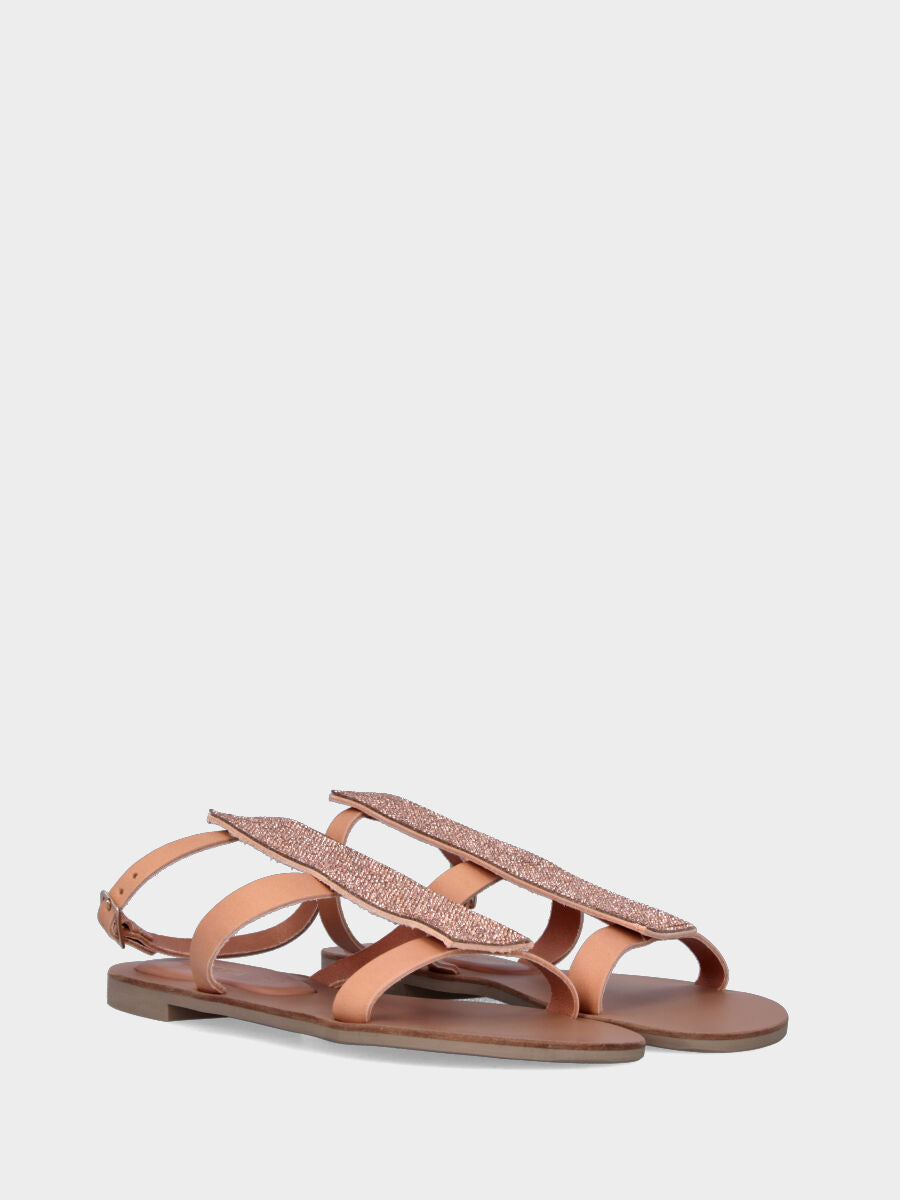 Sandalo alto nude in pelle con fascia verticale di cristalli