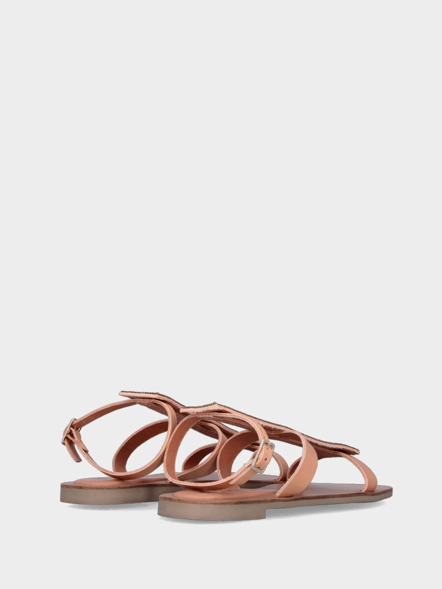 Sandalo alto nude in pelle con fascia verticale di cristalli