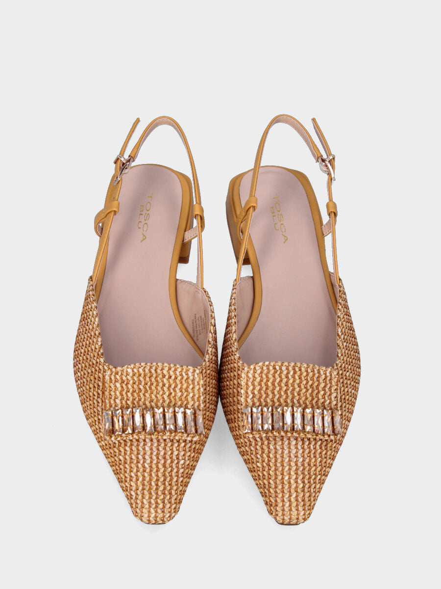 Slingback jaune en tissu avec barre de cristaux