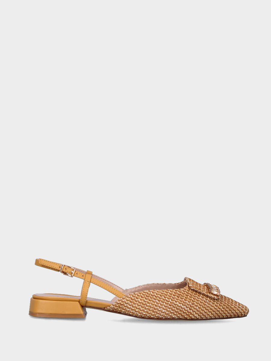 Slingback jaune en tissu avec barre de cristaux