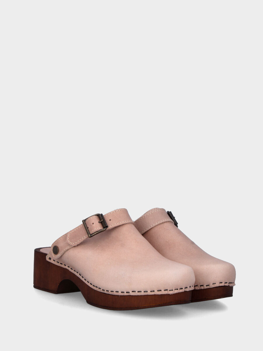 Sabot beige en cuir avec bride mobile