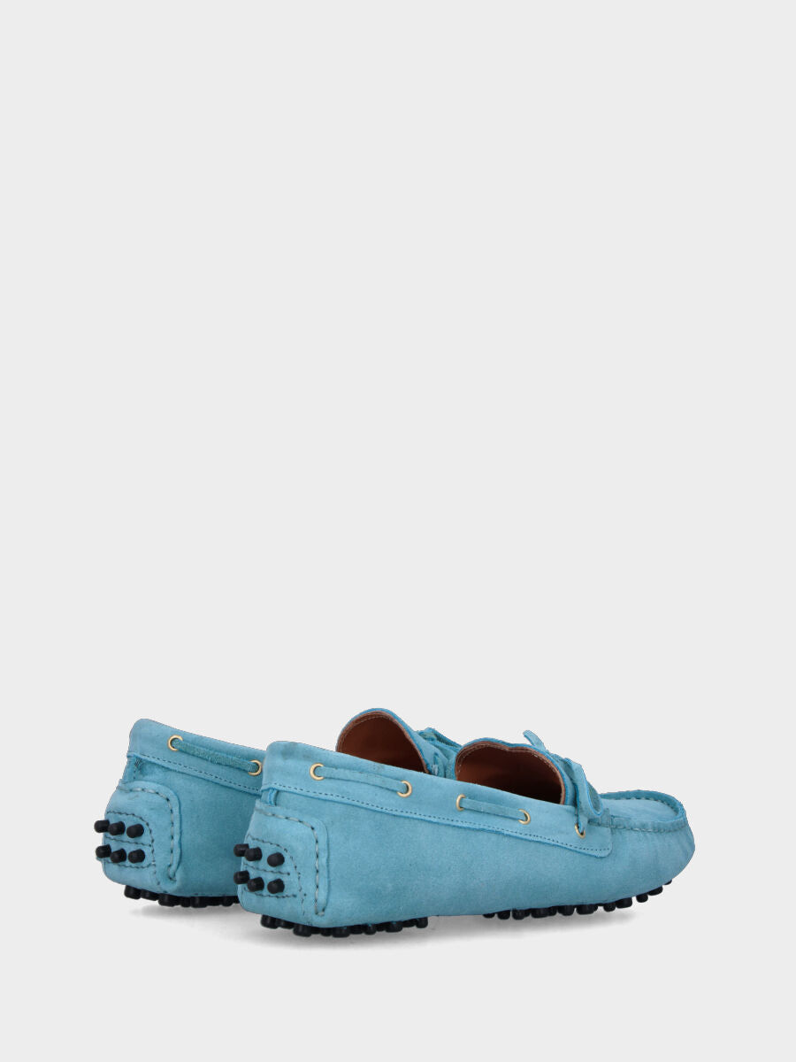 Blue leather moccasin with lace