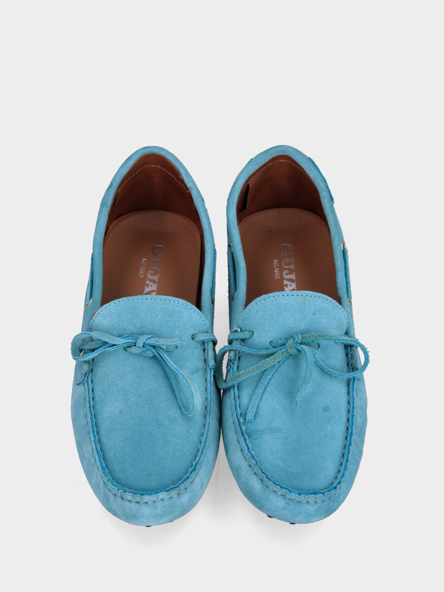 Blue leather moccasin with lace