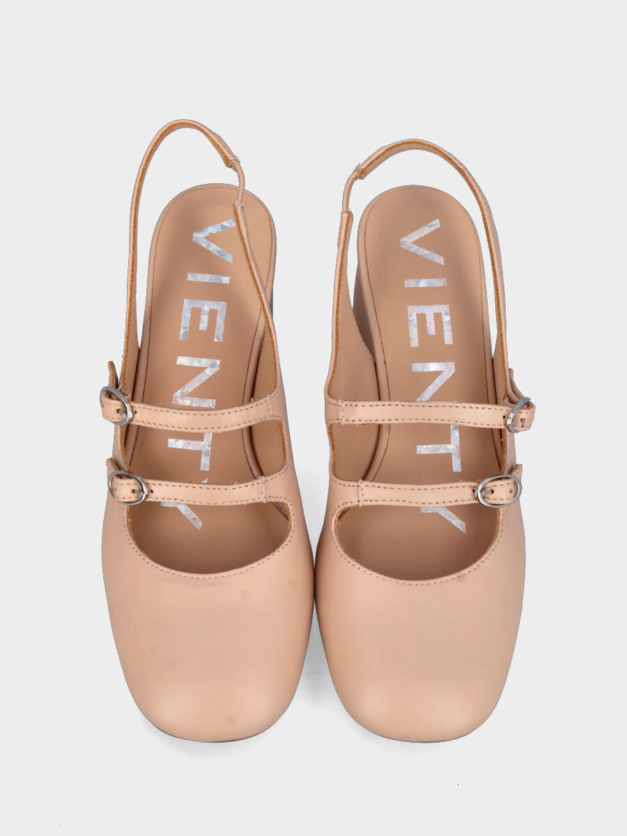 Slingback beige in pelle con due cinturino e tacco chunky