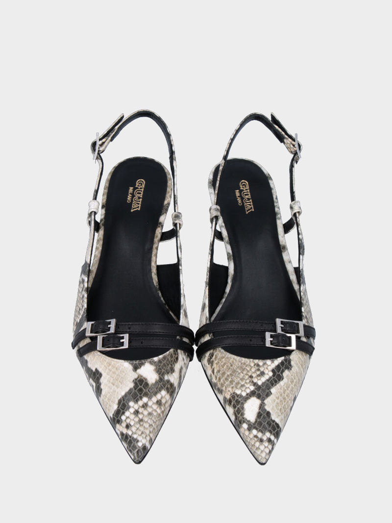 Slingback in stampa pitonata con tacco conico