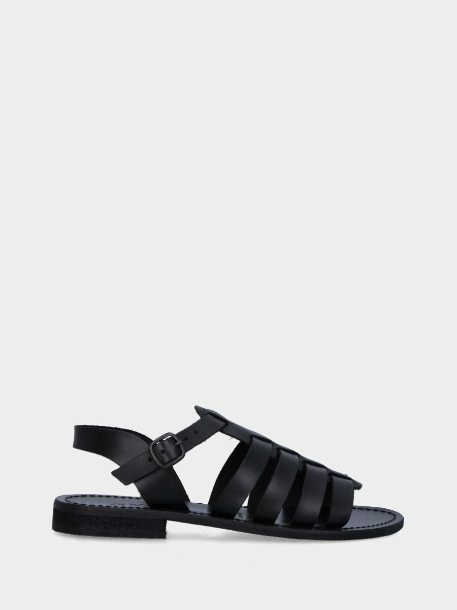 Black leather sandal with straps