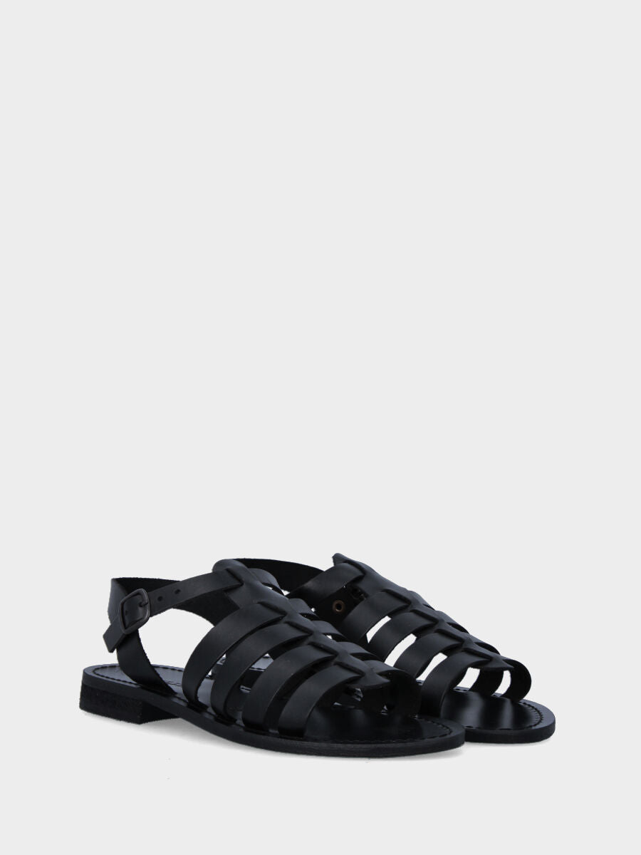 Black leather sandal with straps