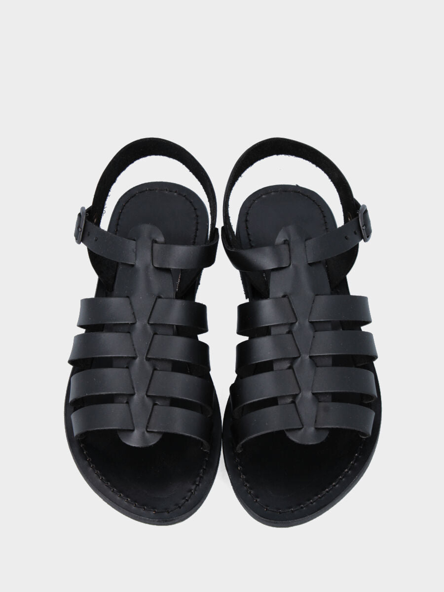 Black leather sandal with straps