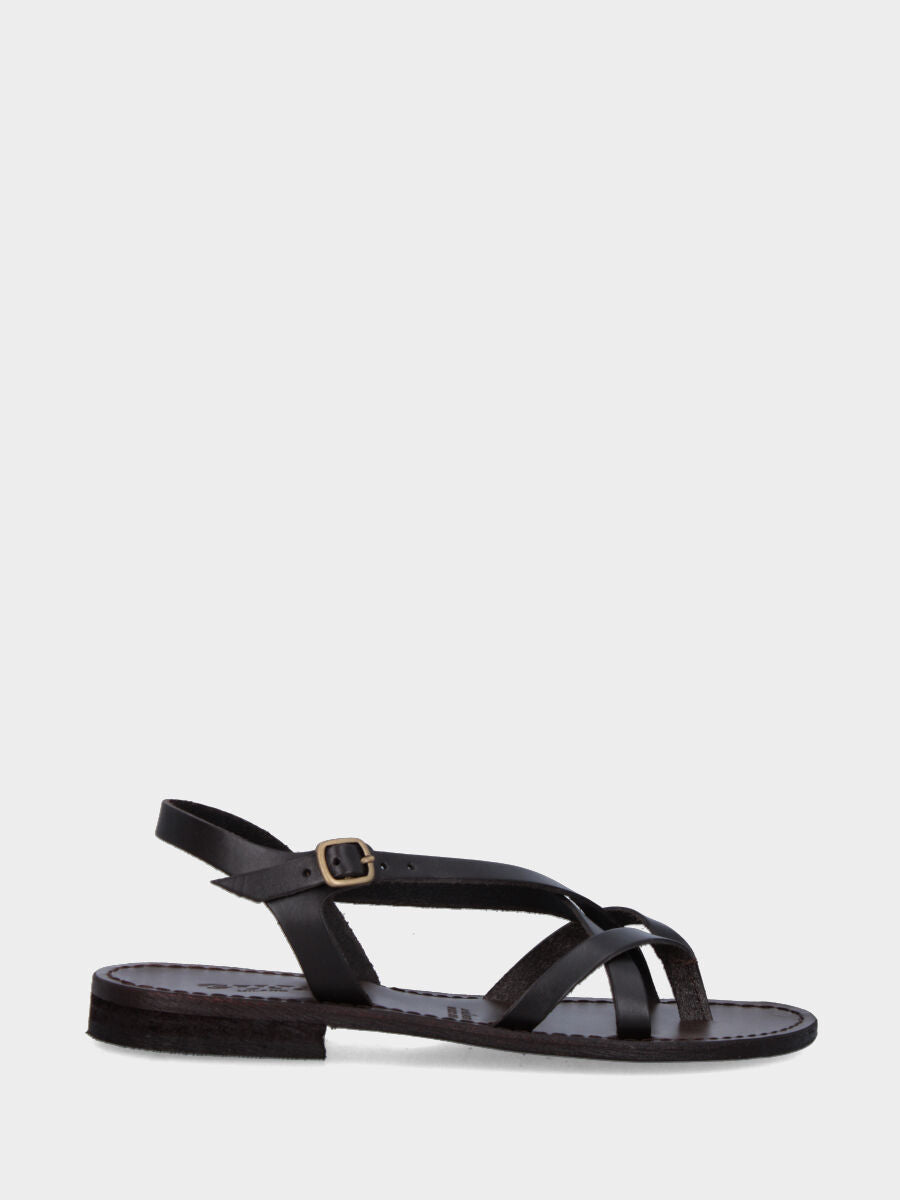 Sandalo marrone in pelle con cinturini a ragnetto