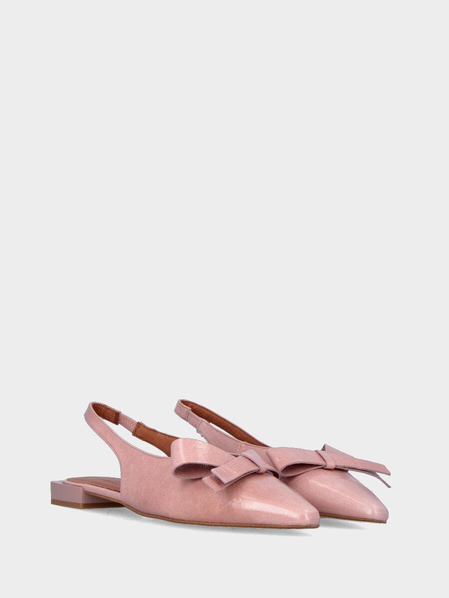 Slingback en vitello spazzolato rose avec nœud et bout carré effilé