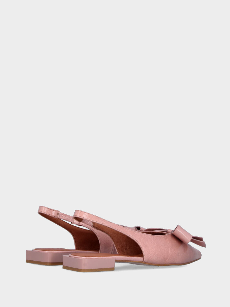 Slingback en vitello spazzolato rose avec nœud et bout carré effilé
