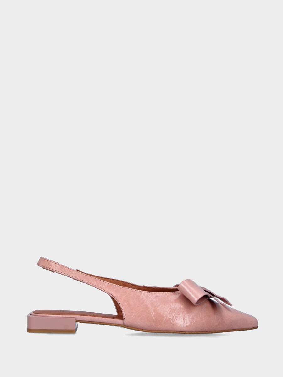 Slingback en vitello spazzolato rose avec nœud et bout carré effilé