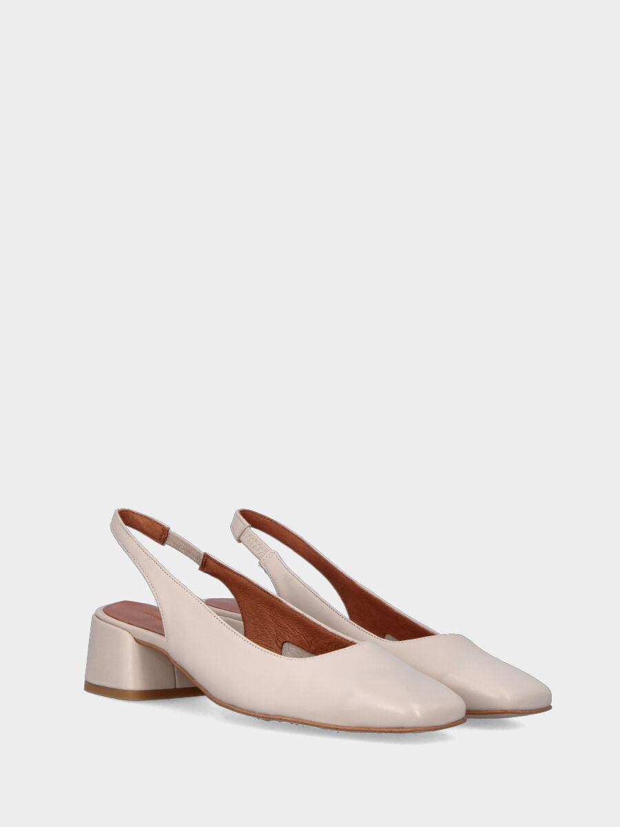 Slingback en vitello blanc crème avec talon de 30 mm et bout carré