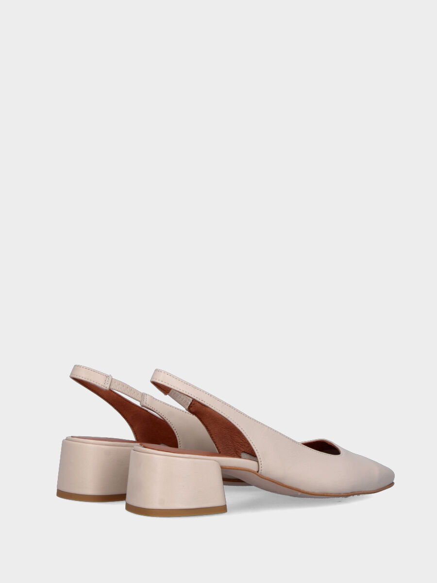Slingback en vitello blanc crème avec talon de 30 mm et bout carré