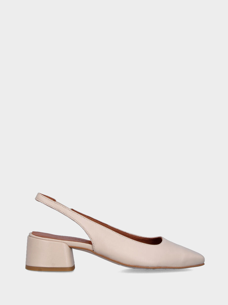 Slingback en vitello blanc crème avec talon de 30 mm et bout carré