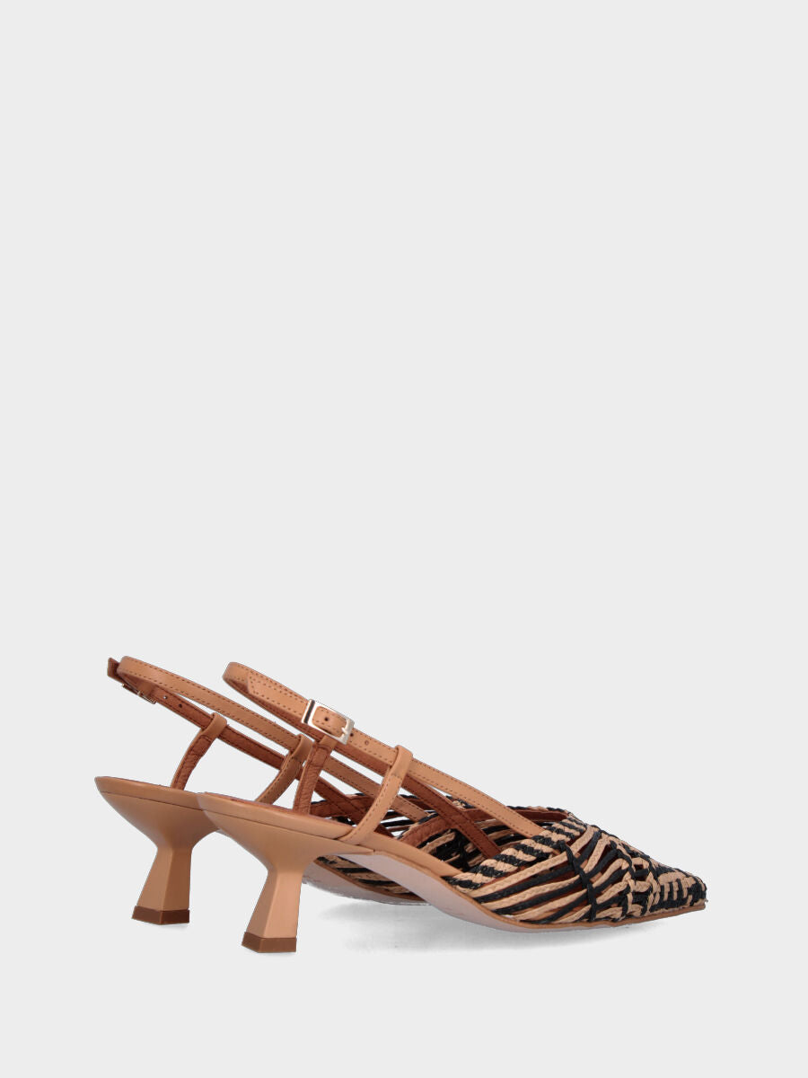 Slingback in rafia beige con intreccio e tacco a rocchetto