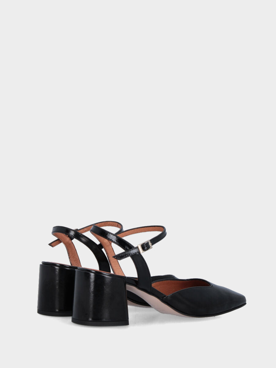 Slingback in naplak nero con cinturino a pipetta e tacco 50 mm