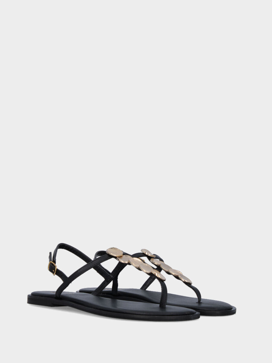 Infradito in nappa nera con placchette metalliche