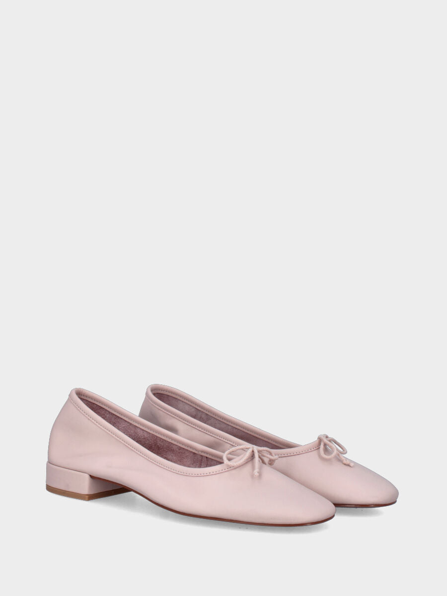 Ballerina in nappa rosa con fiocchetto sul collo