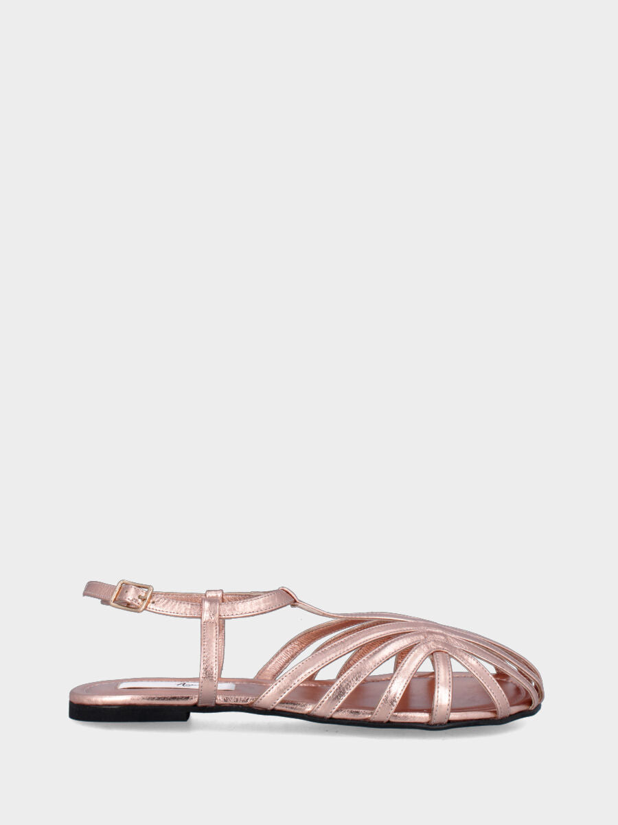 Sandalo flat in laminato rosa con listini arcuati