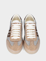 Sneaker in camoscio argento e swarovski con dettagli bronzo e dorati