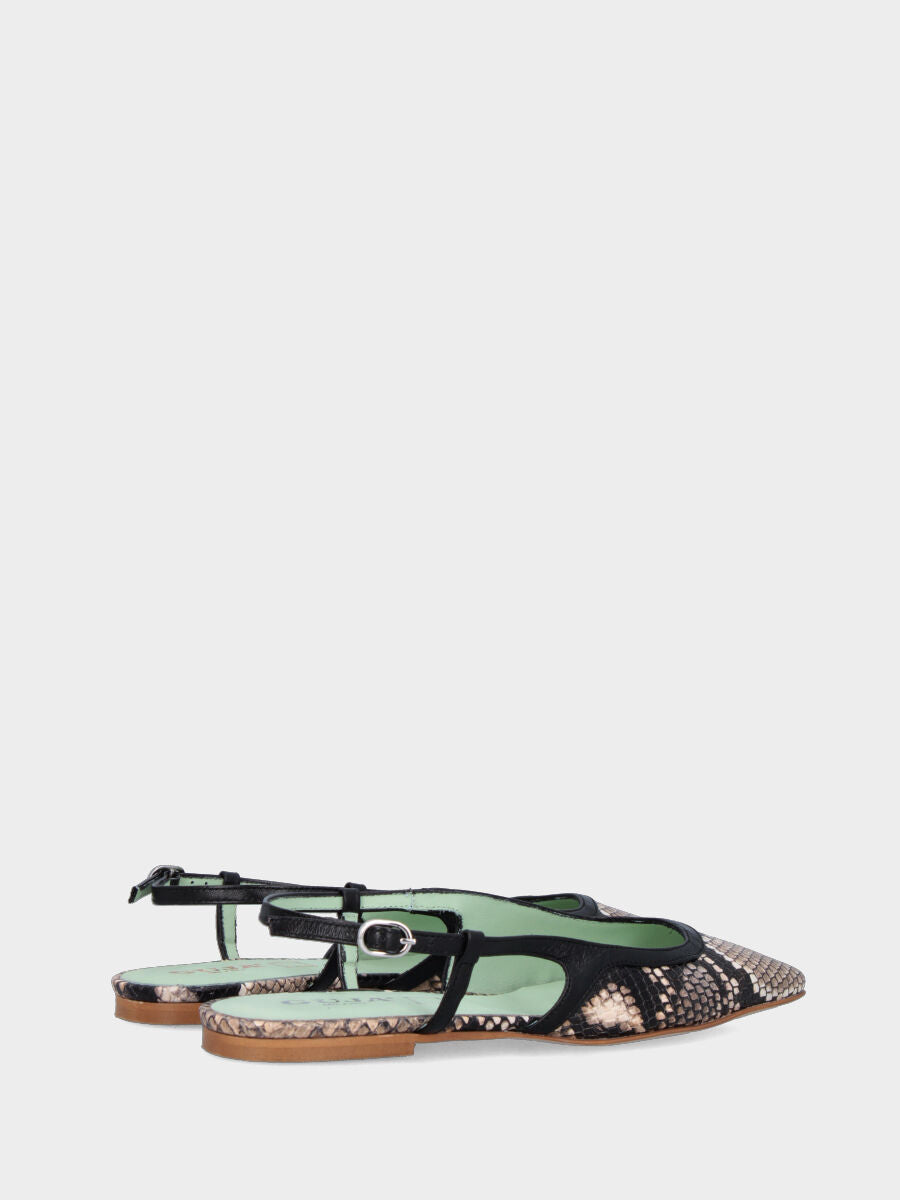 Slingback in vitello pitonato con scollo tondo