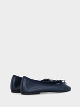 Ballerina in nappa blu con fiocchetto e suola in gomma