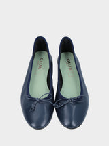 Ballerina in nappa blu con fiocchetto e suola in gomma