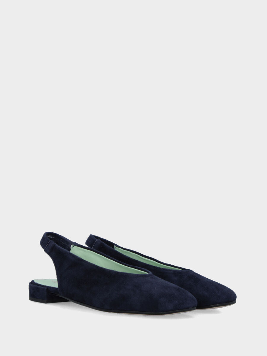 Slingback in camoscio blu scuro con tacco a blocco