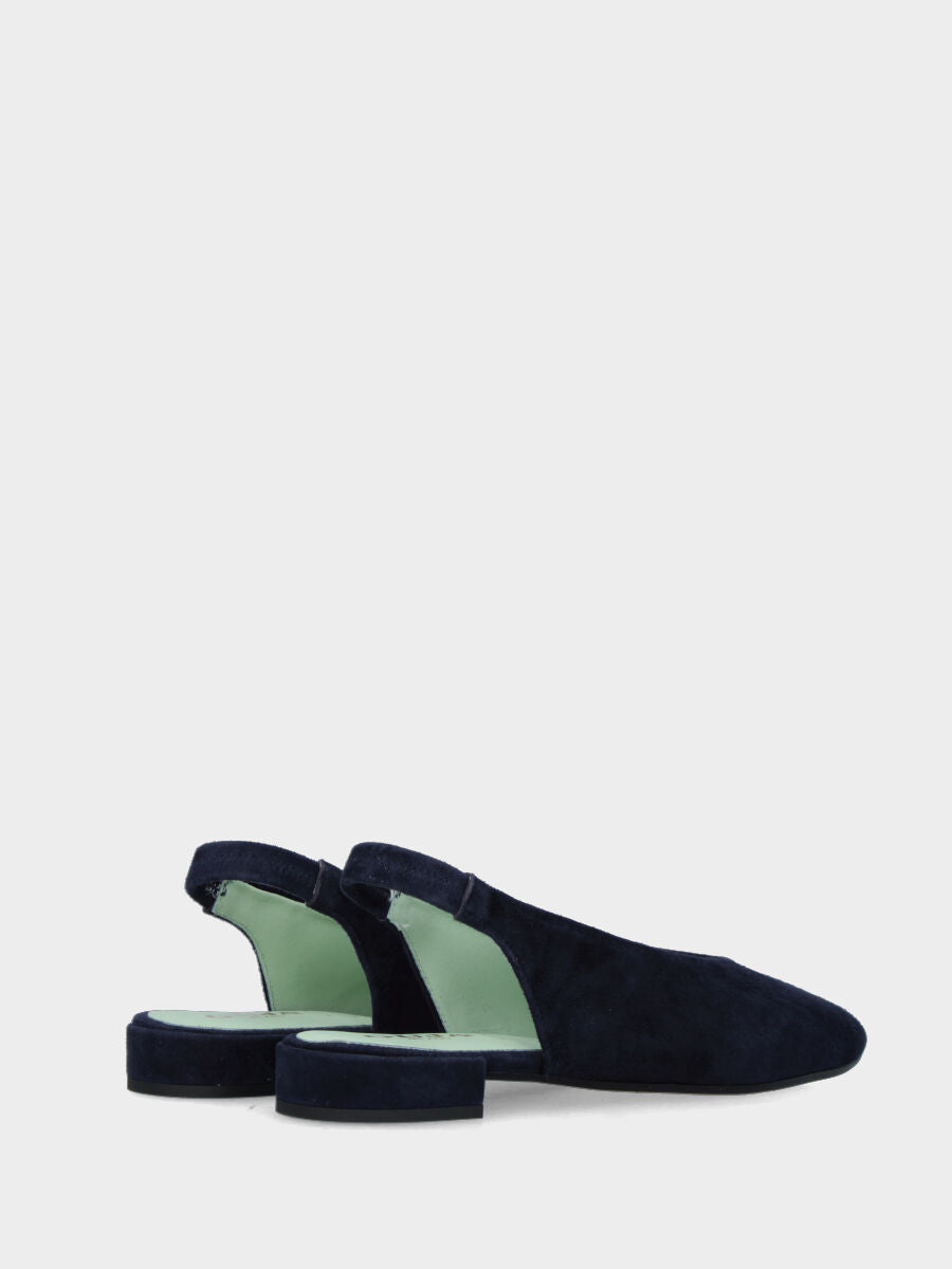 Slingback in camoscio blu scuro con tacco a blocco
