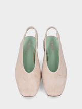 Slingback in camoscio nude con tacco a blocco