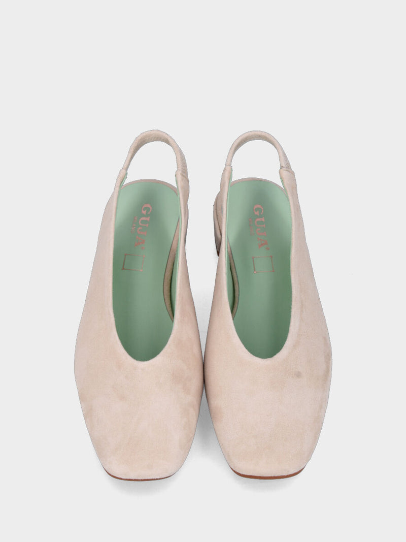 Slingback in camoscio nude con tacco a blocco