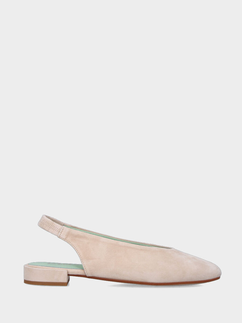 Slingback in camoscio nude con tacco a blocco