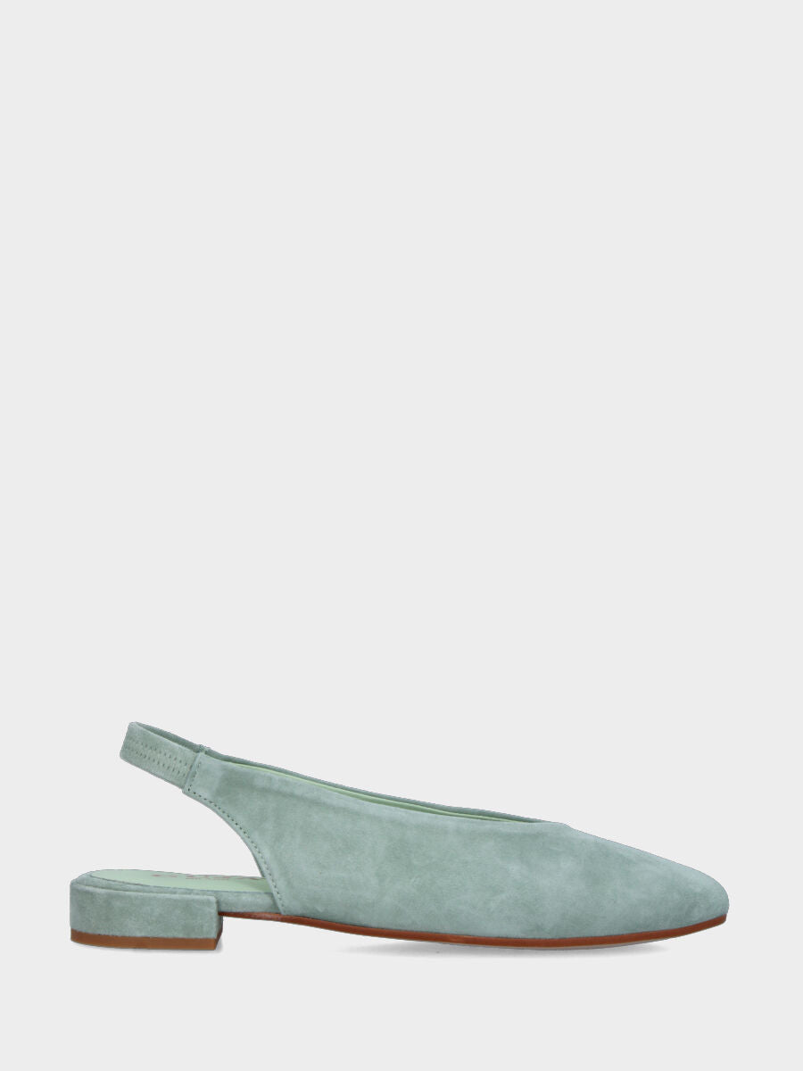 Slingback in camoscio verde salvia con tacco a blocco