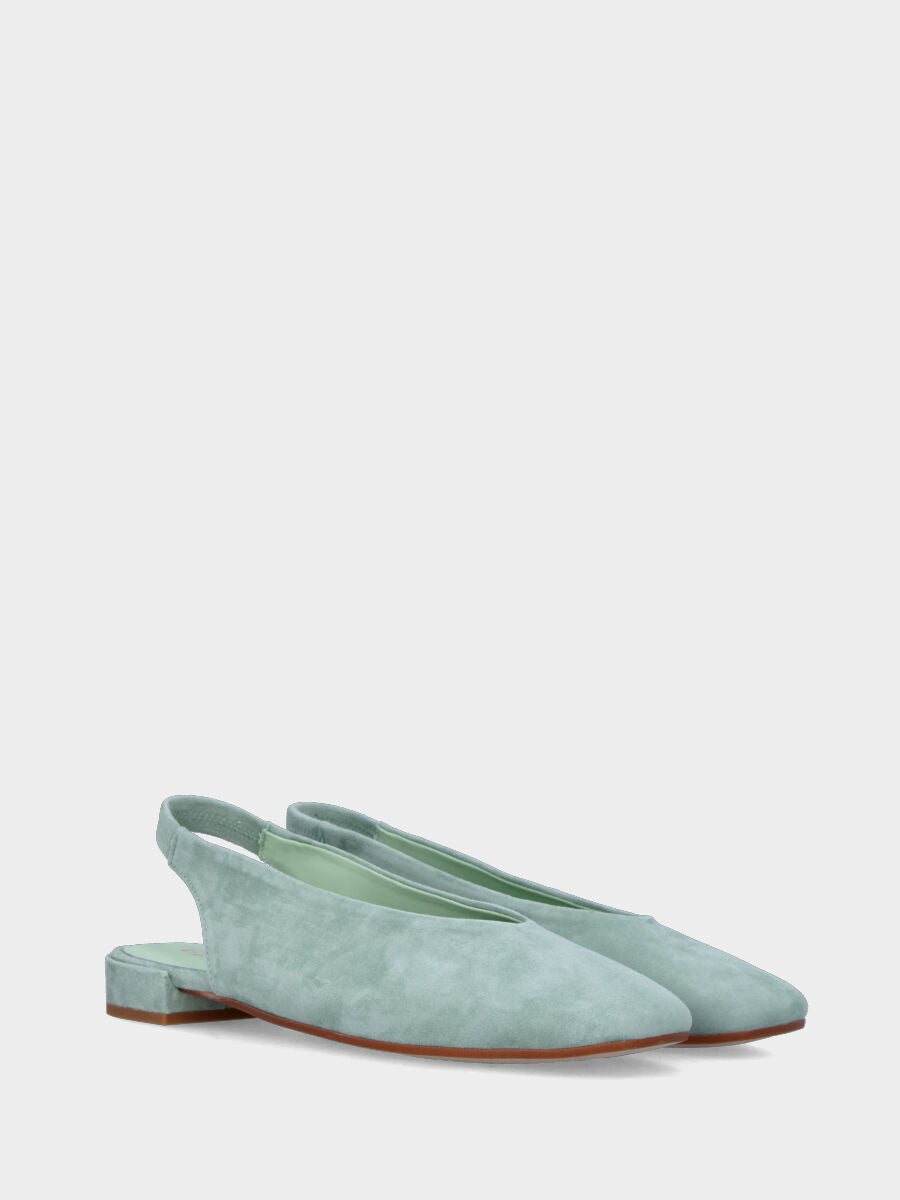 Slingback in camoscio verde salvia con tacco a blocco
