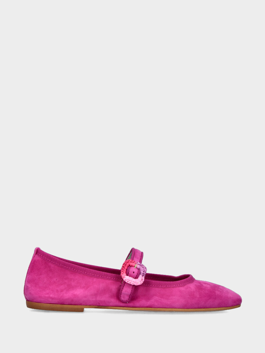 Ballerina Mary Jane in camoscio fucsia con fibbia in spago