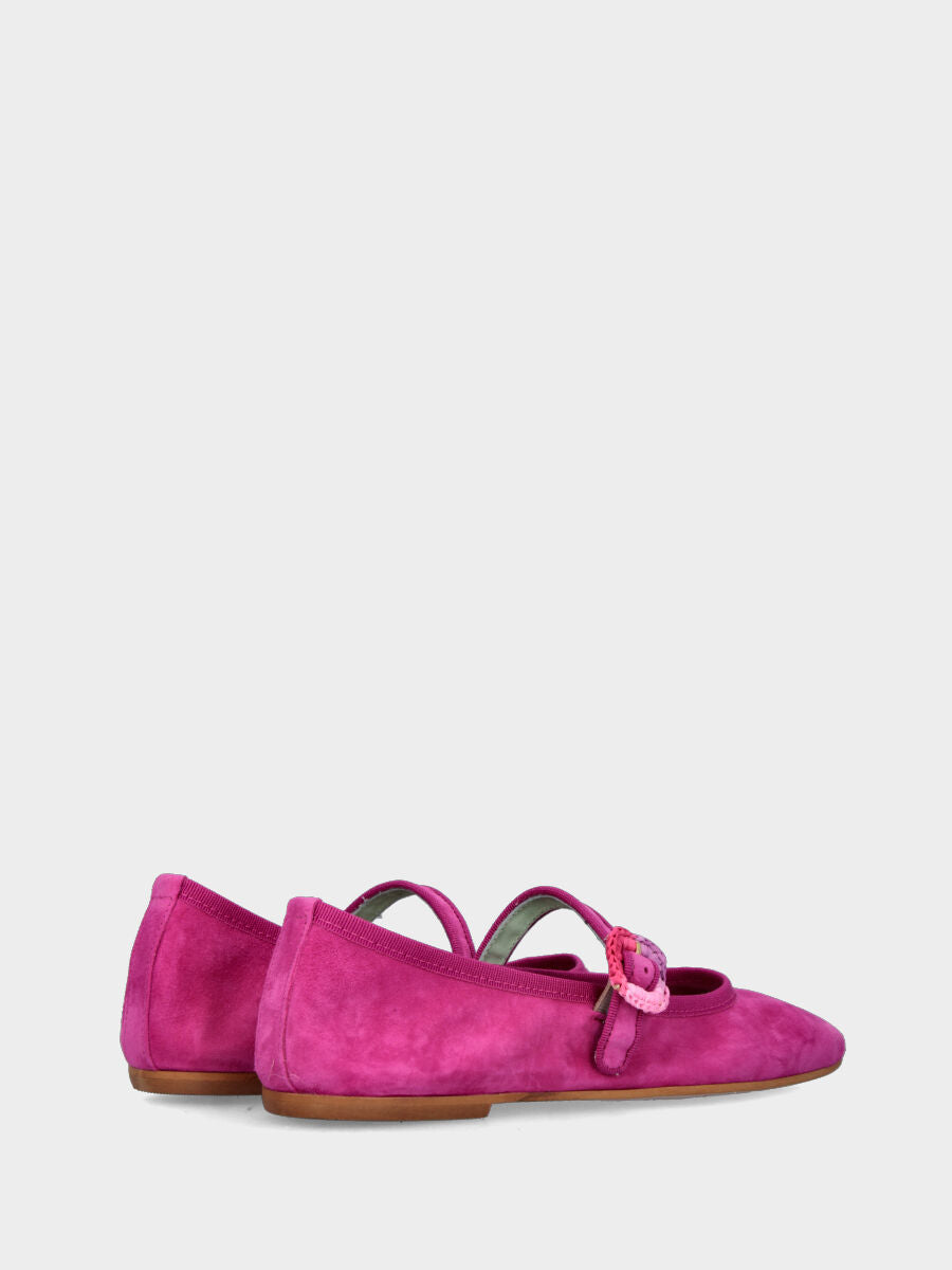 Ballerina Mary Jane in camoscio fucsia con fibbia in spago