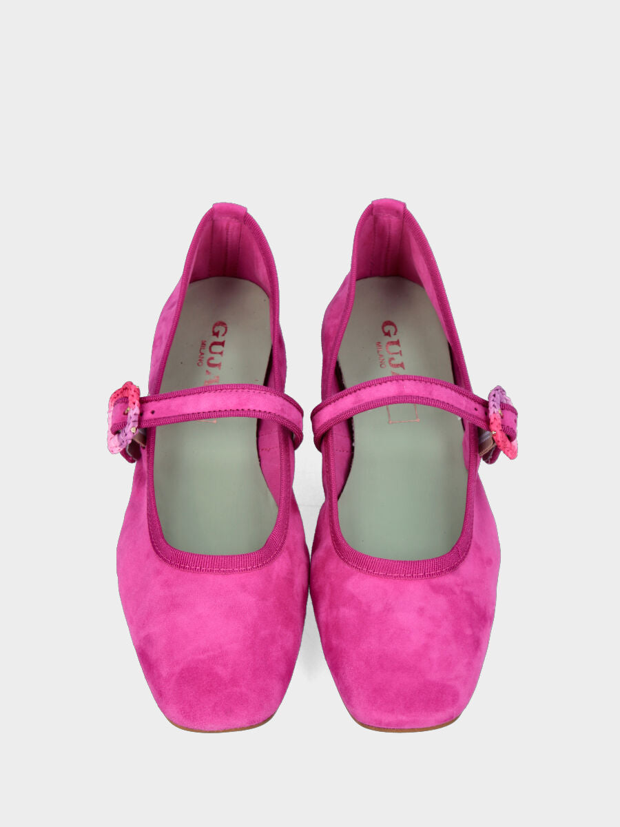 Ballerina Mary Jane in camoscio fucsia con fibbia in spago