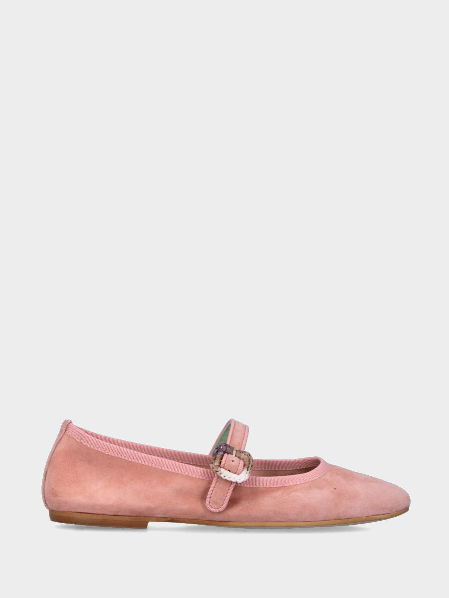 Ballerina Mary Jane in camoscio rosa con fibbia in spago