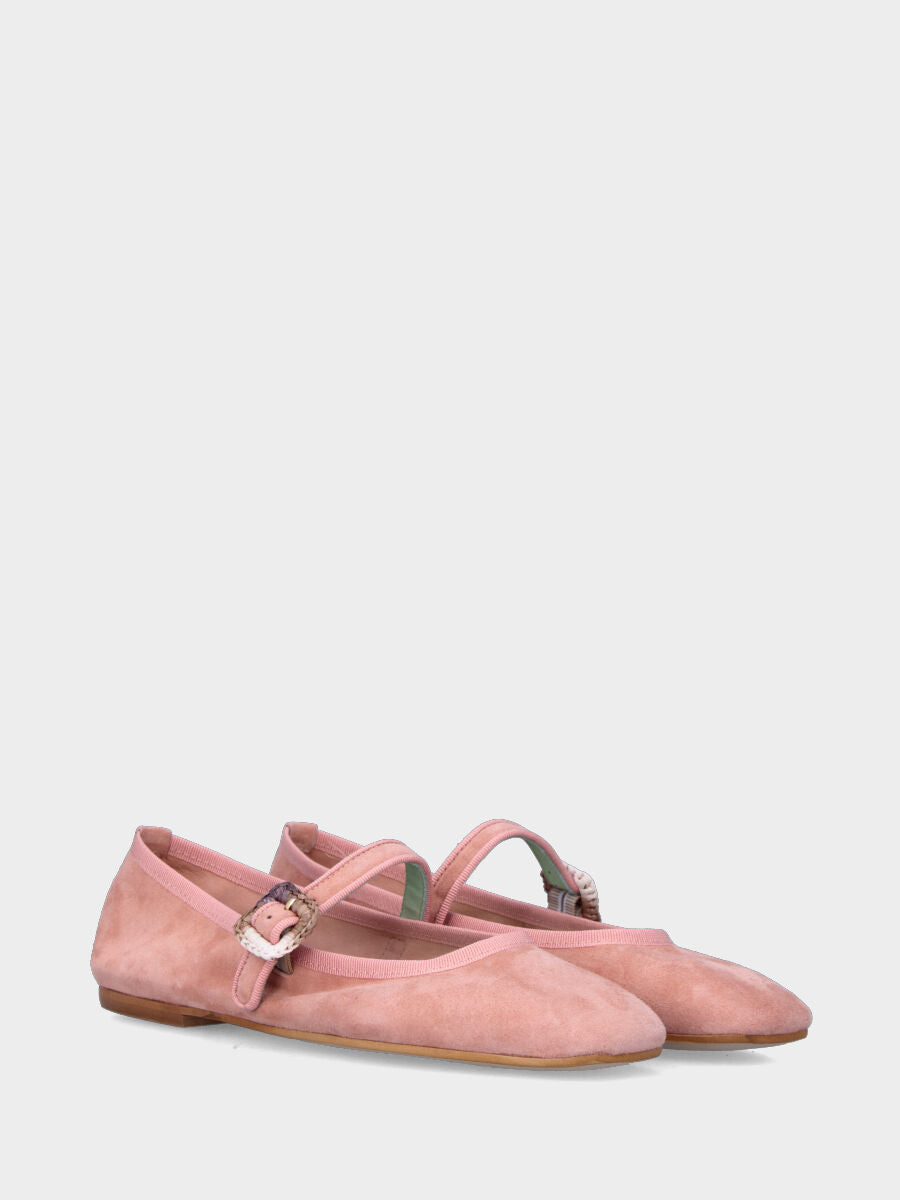 Ballerina Mary Jane in camoscio rosa con fibbia in spago