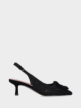 Slingback in rete di cotone e tulle nero e accessorio in punta
