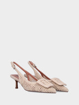 Slingback in rete di cotone e tulle bianco e accessorio in punta