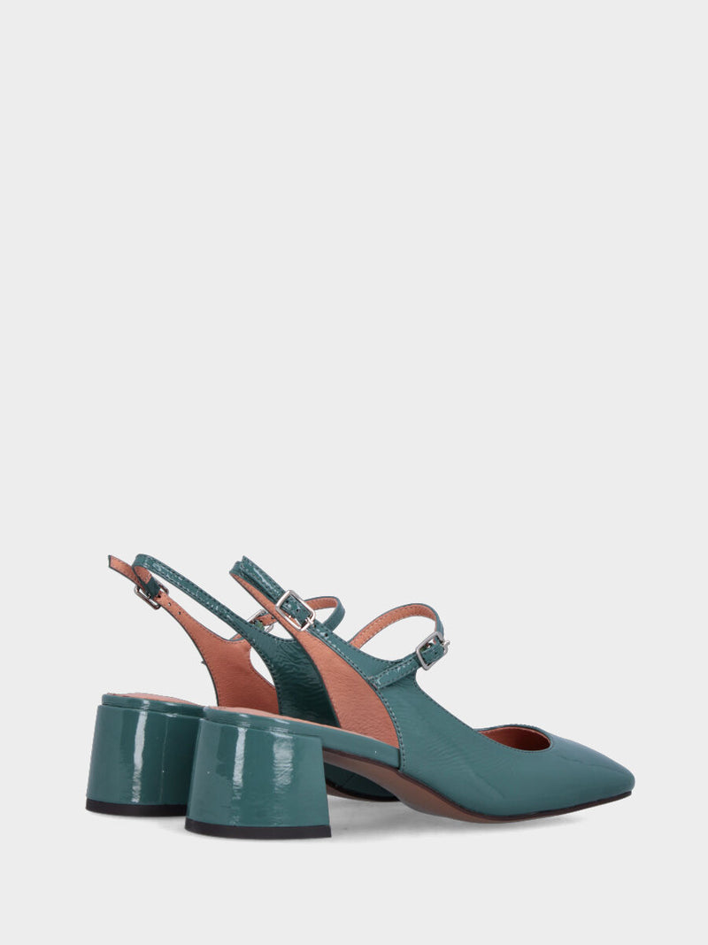 Slingback in vernice ottanio con cinturino sul collo del piede