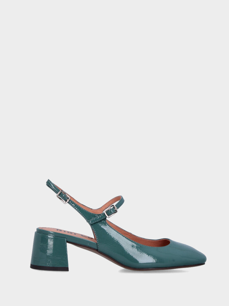 Slingback in vernice ottanio con cinturino sul collo del piede