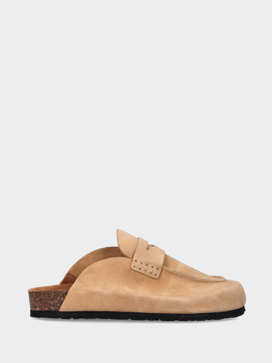 Sabot in velour beige con zeppa in sughero