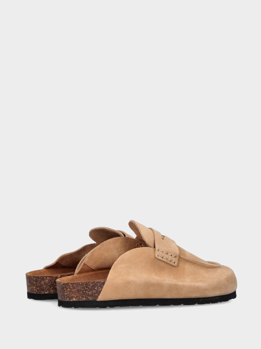 Sabot in velour beige con zeppa in sughero