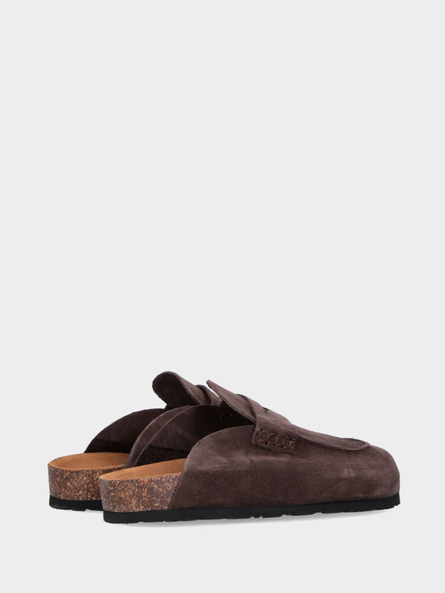 Sabot in velour testa di moro con zeppa in sughero
